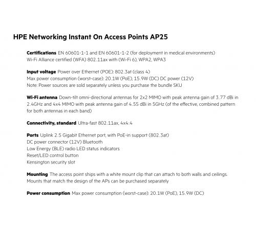 Точка доступа HPE Aruba Instant On AP25